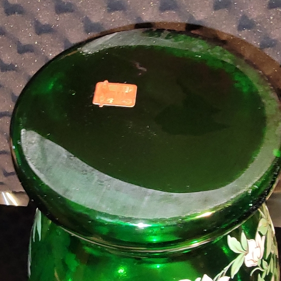 VINTAGE NORLEANS ITALIAN MADE FLORAL/BUTTERFLIES HANDPAINTED GREEN VASE 16" Tall - Picture 3 of 7